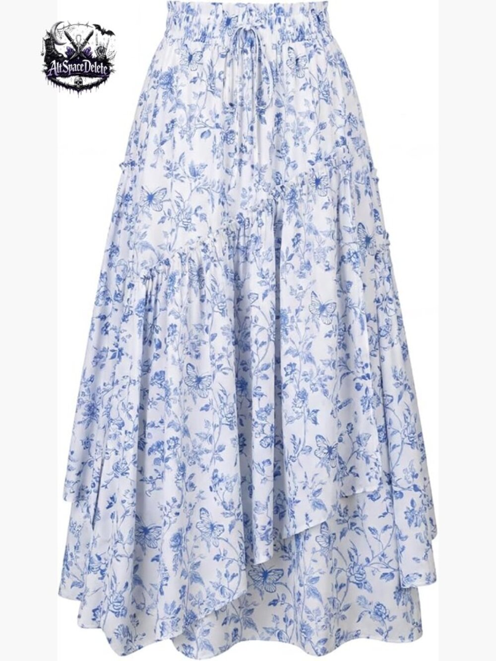 Maxi Skirt with Pockets Elastic High Waist Floral Print Boho Tiered